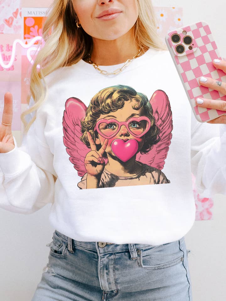 THE LATTIMORE CLAIM - Wholesale Graphic Sweatshirt - Women's - Bubblegum Cupid Valentine - Multiple color options1