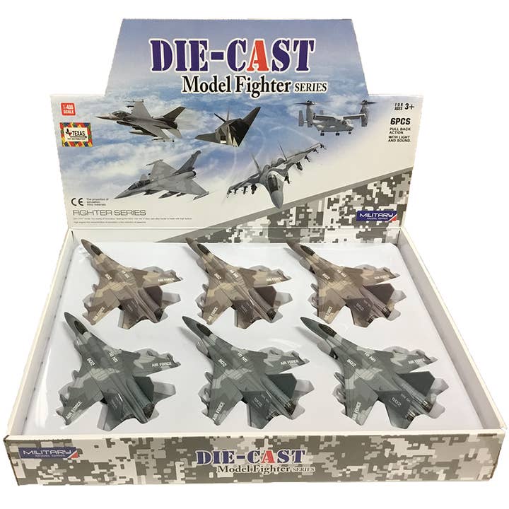 Fighter Jet Pull-Back Military Planes, Display of x6 for wholesale by Texas Toy Distribution