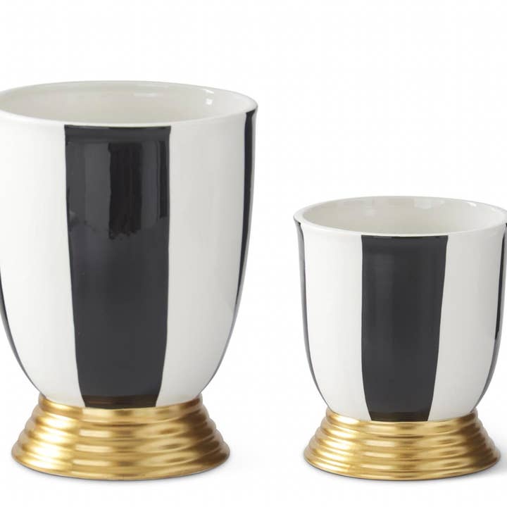Set of 2 Black & White Striped Ceramic Vases for wholesale by Dunn Deals