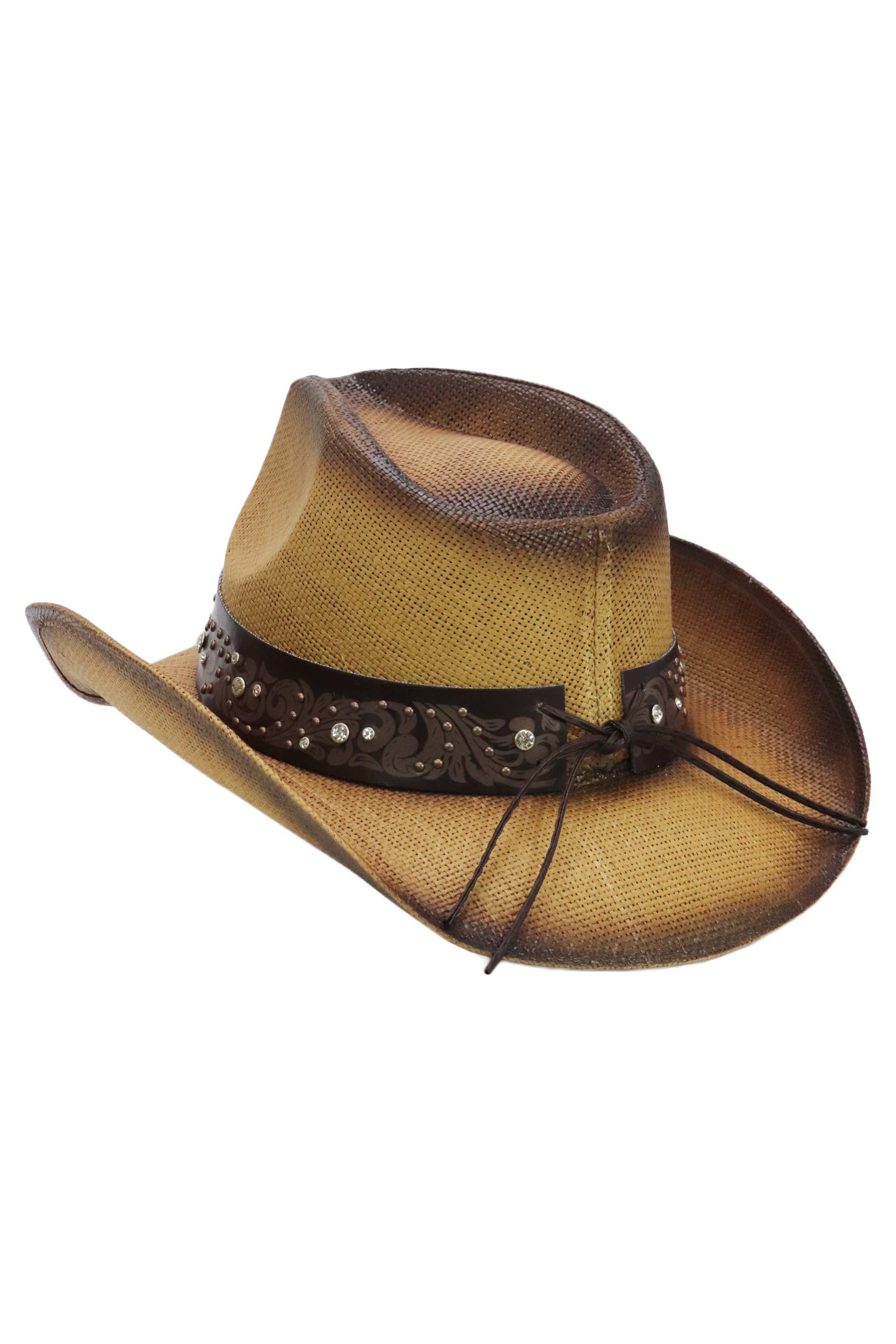 Cap Zone - Wholesale Cowboy Hat - Unisex - Heart Bling Rhinestone Belt Ombre Straw Cowboy Hat16