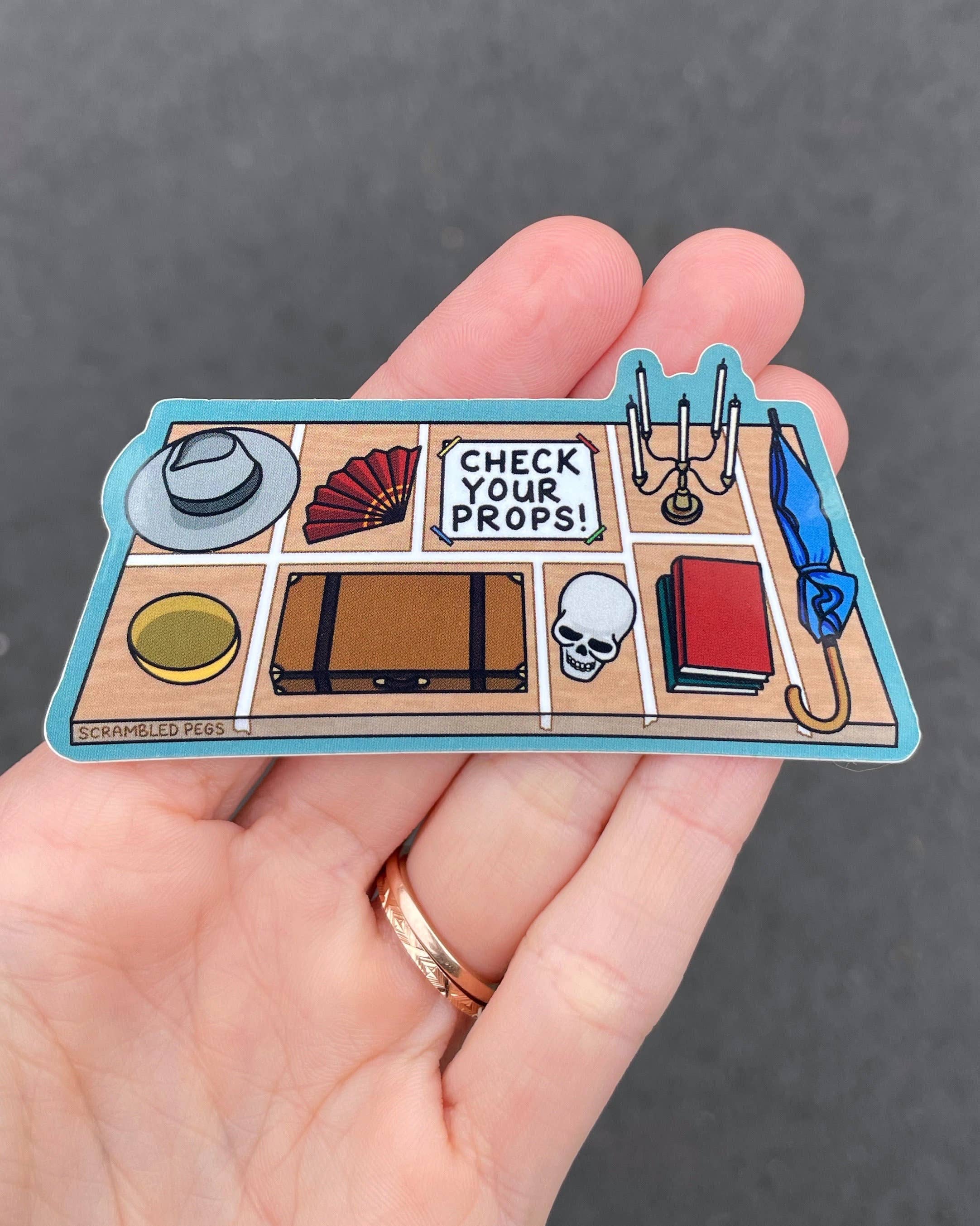 Scrambled Pegs - Wholesale Sticker - Check Your Props Waterproof Sticker for Theatre Enthusiasts1