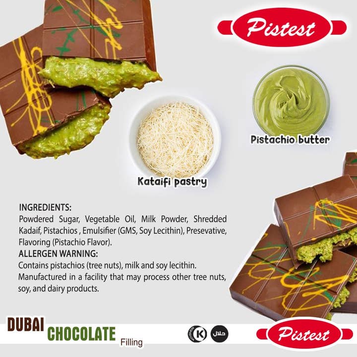 Pistest - Wholesale Chocolate bar - Pistest Dubai Pistachio Cream Chocolate Bar Filling 250g 8.83