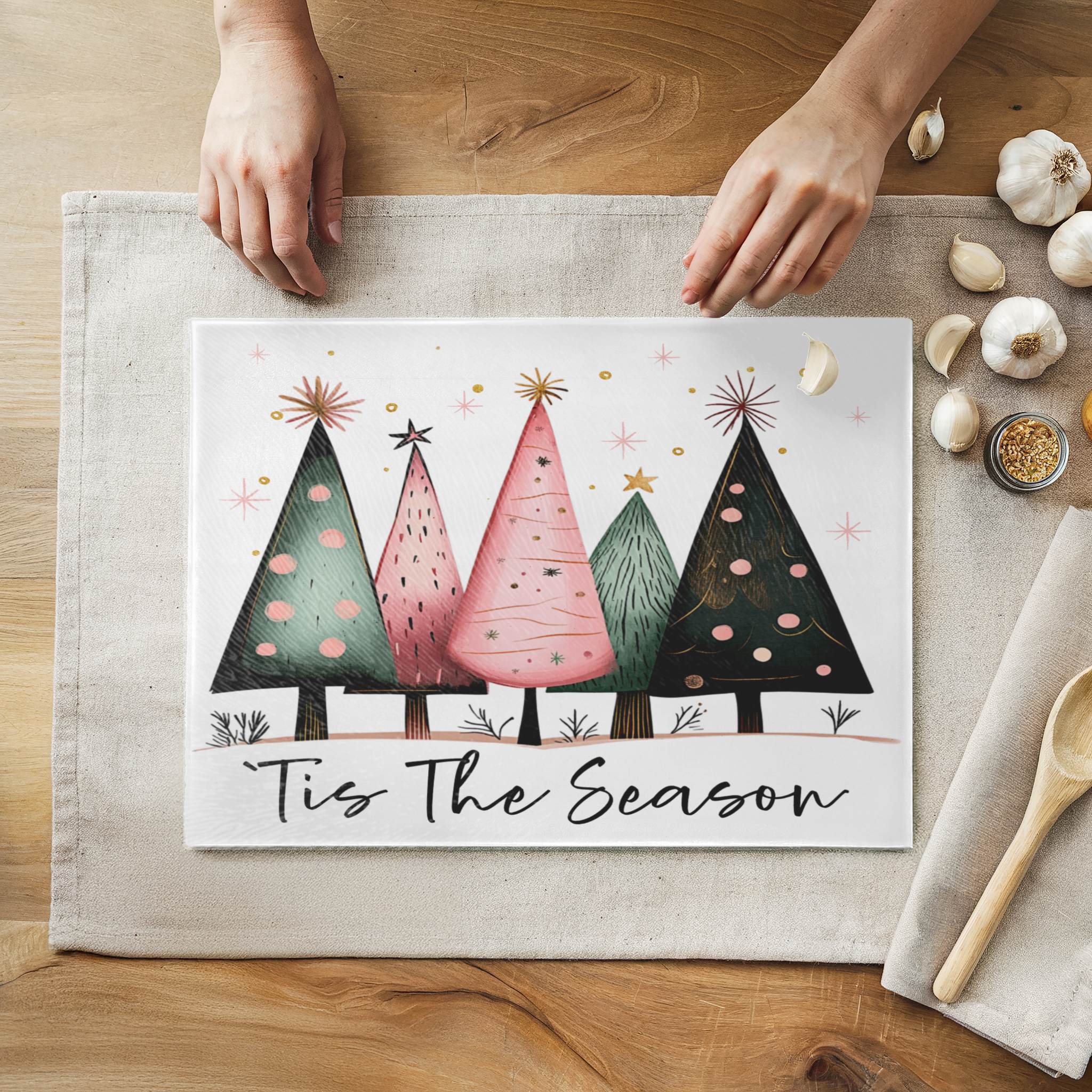 Fernville Creations - Vente Planche à découper - Planche à découper en verre trempé : Plateau de service Tis the Season1