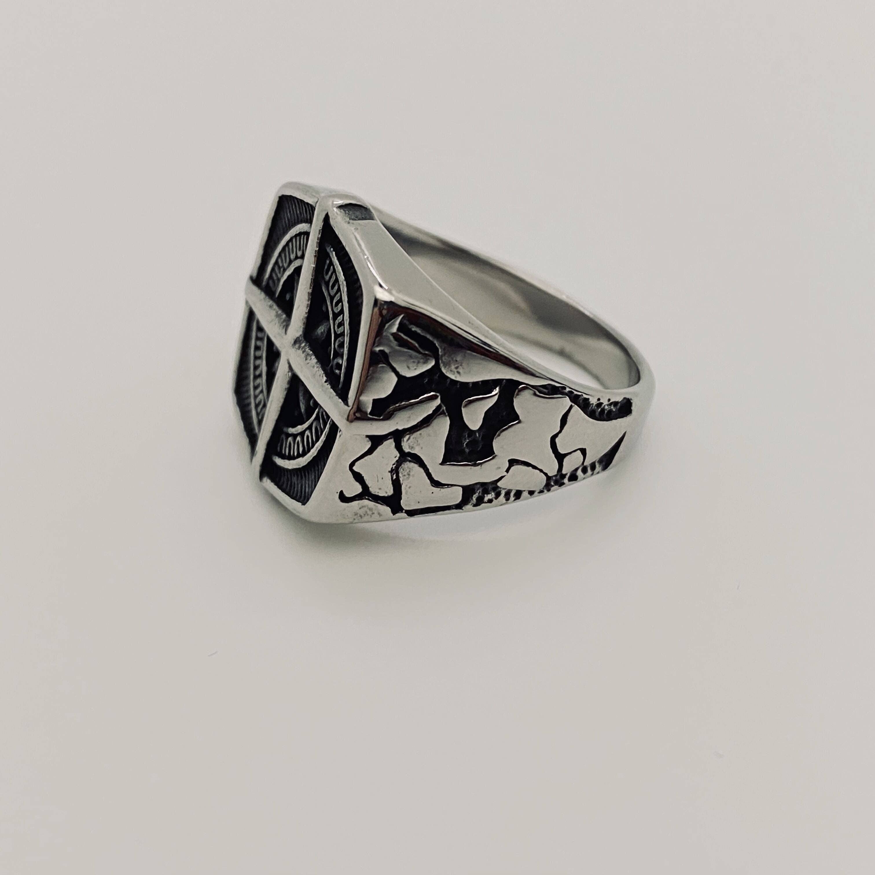 Mio Queena - Wholesale Cocktail/Statement Ring - Men's Stainless Steel Personality Retro Compass Style Rings1