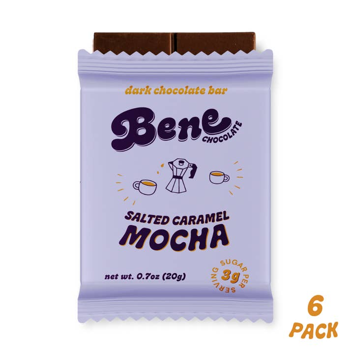 Mini Salted Caramel Mocha Dark Chocolate Bar (6-PACK) for wholesale by Bene Chocolate