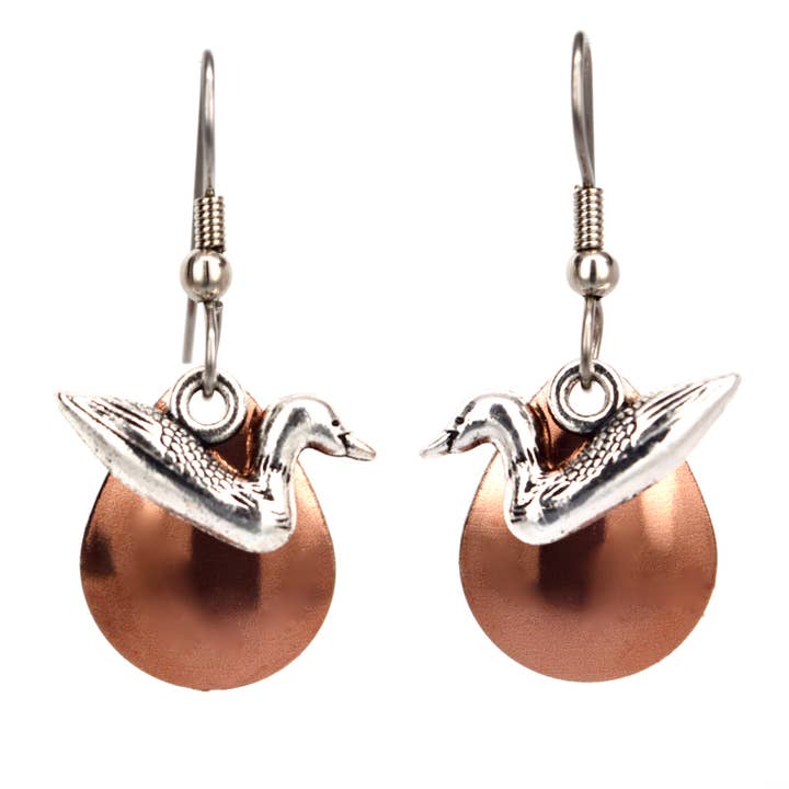 Sm. Copper Tone Loon Earrings for wholesale by Eye Catching Jewelry
