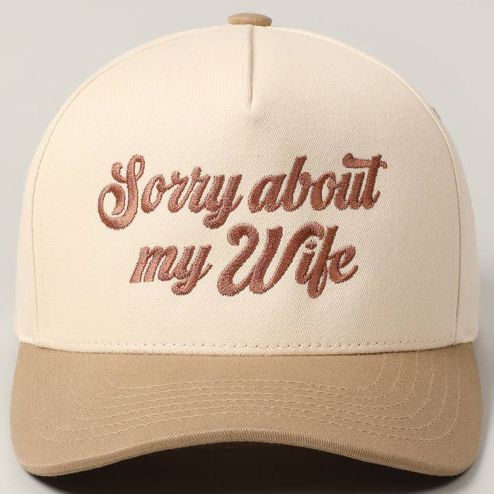 Fashion City - Wholesale Baseball Cap - Unisex - Sorry About My Wife / Husband Embroidery Two-Tone Canvas Cap