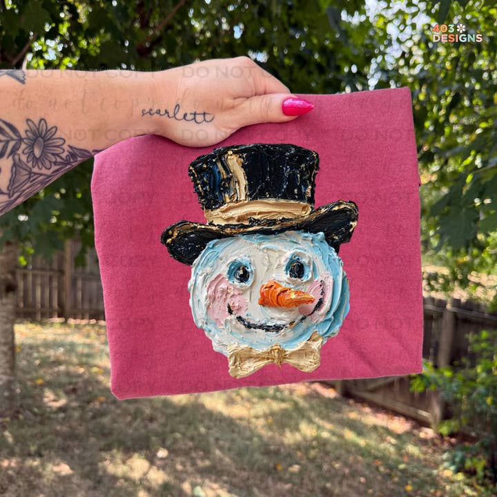 403 Designs - Wholesale T-Shirt (Graphic) - Women's - Hand Painted Snowman- Bella Canvas T-Shirt