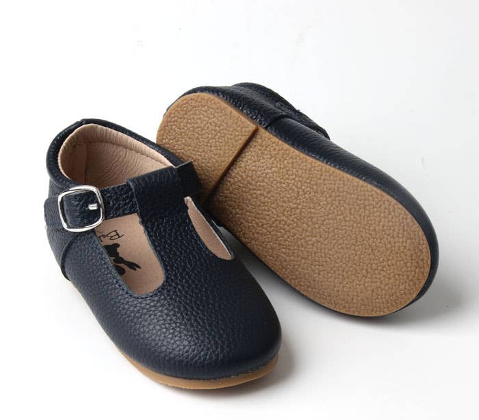 Babyboo Paris - Wholesale Sandals - Kids - Navy blue leather salomés rigid soles1