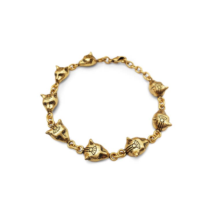 Discoveries, Inc. - Wholesale Link & Chain Bracelet - Egyptian Cat Head Link Bracelet - Gold - Bastet Goddess