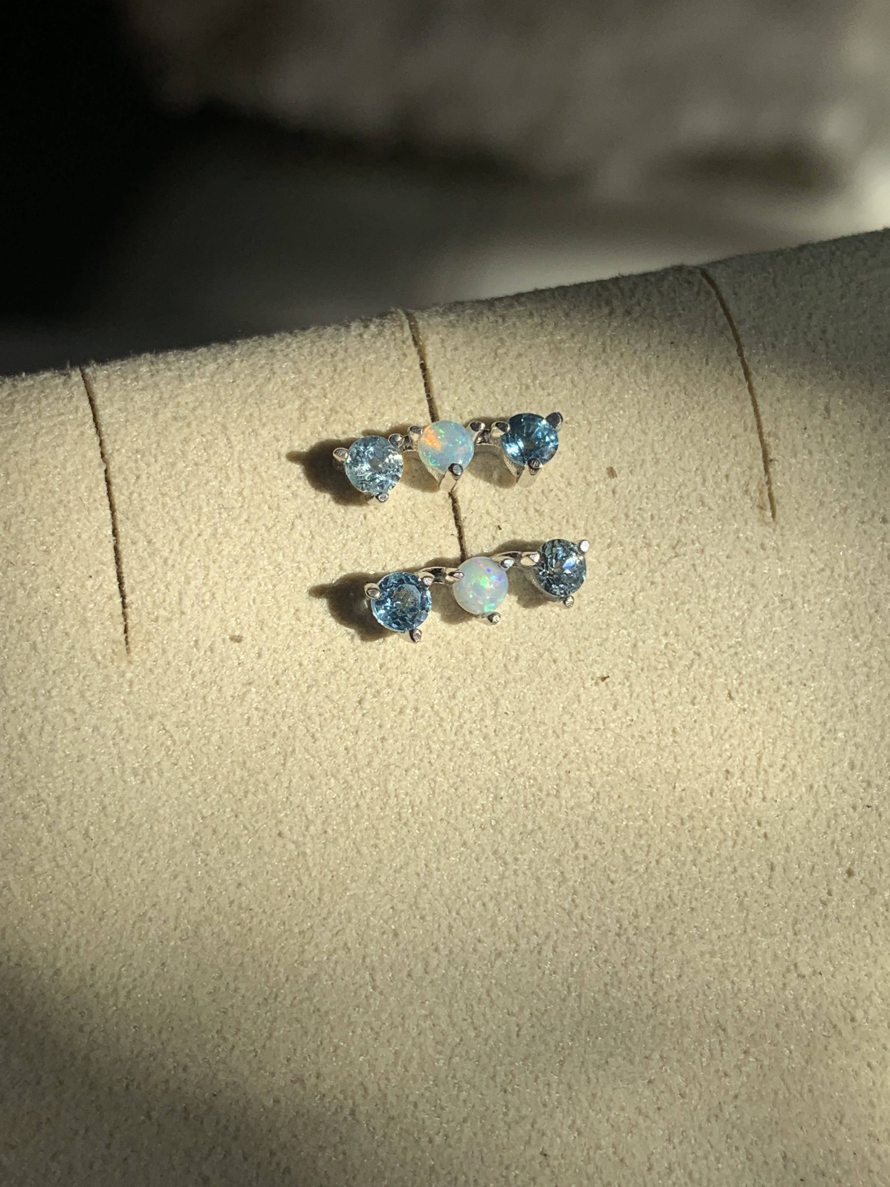 Kimiya Designs - Wholesale Stud/Post Earrings - Opal Aquamarine and Blue Zircon Birthstone Earrings1