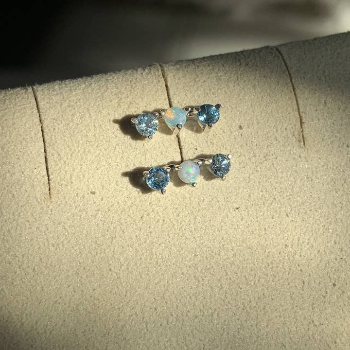 Kimiya Designs - Wholesale Stud/Post Earrings - Opal Aquamarine and Blue Zircon Birthstone Earrings1