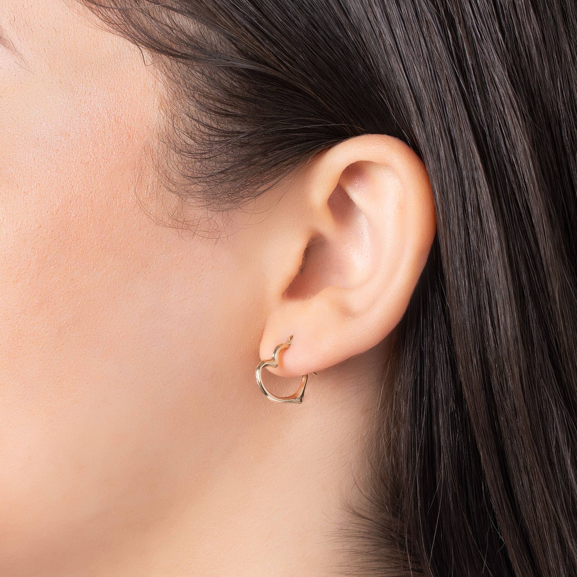 Pori Jewelry - Wholesale Hoop Earrings - Solid Gold Cutesy Open Heart Hoop Earrings1