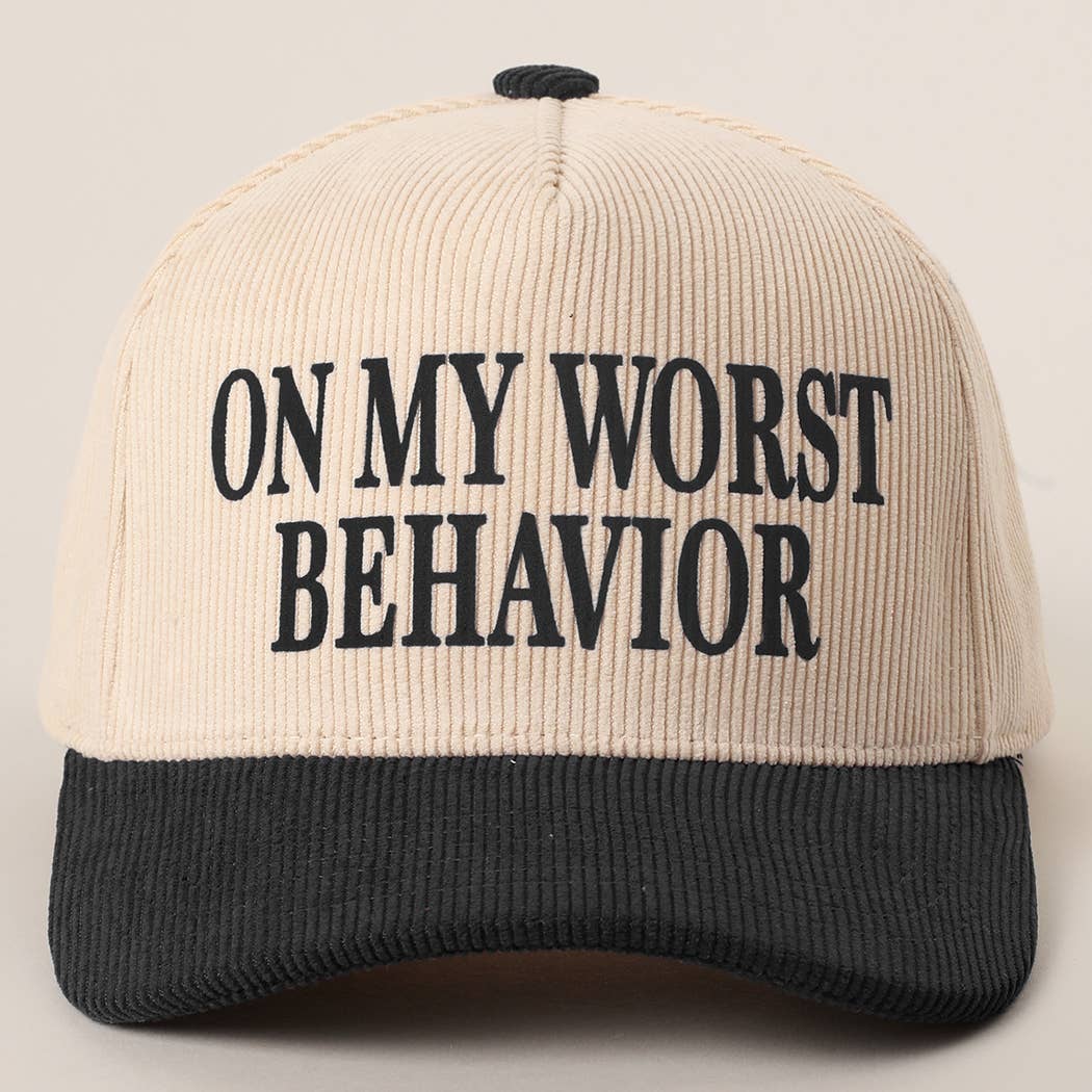 Fashion City - Wholesale Trucker Hat - Unisex - ON MY WORST BEHAVIOR Corduroy Trucker Hat1