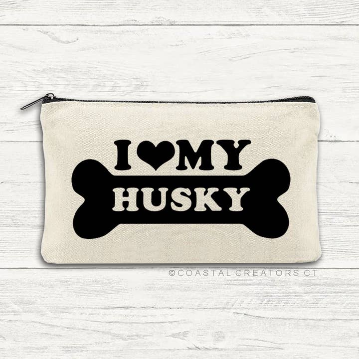 Coastal Creators of Connecticut - Wholesale Pouch - Unisex - I Love My Husky Multi-Use Canvas Zipper Pouch