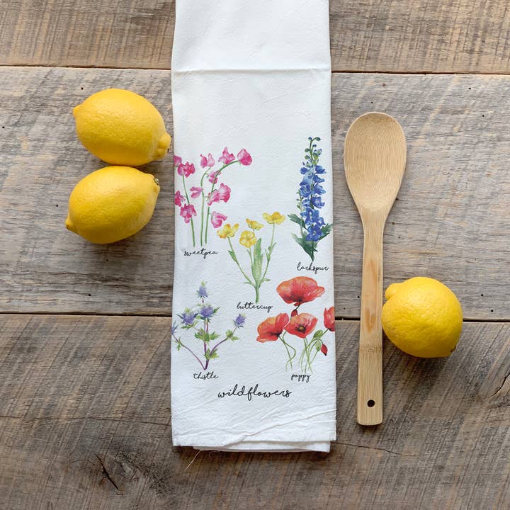 Watercolor Wildflower Chart Flour Sack Tea Towel for wholesale by Meadowbrook Lane