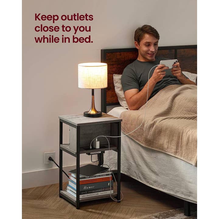 Greige Black End Table With 3 Tier Charging Station USB And AC Outlets for wholesale on Faire5