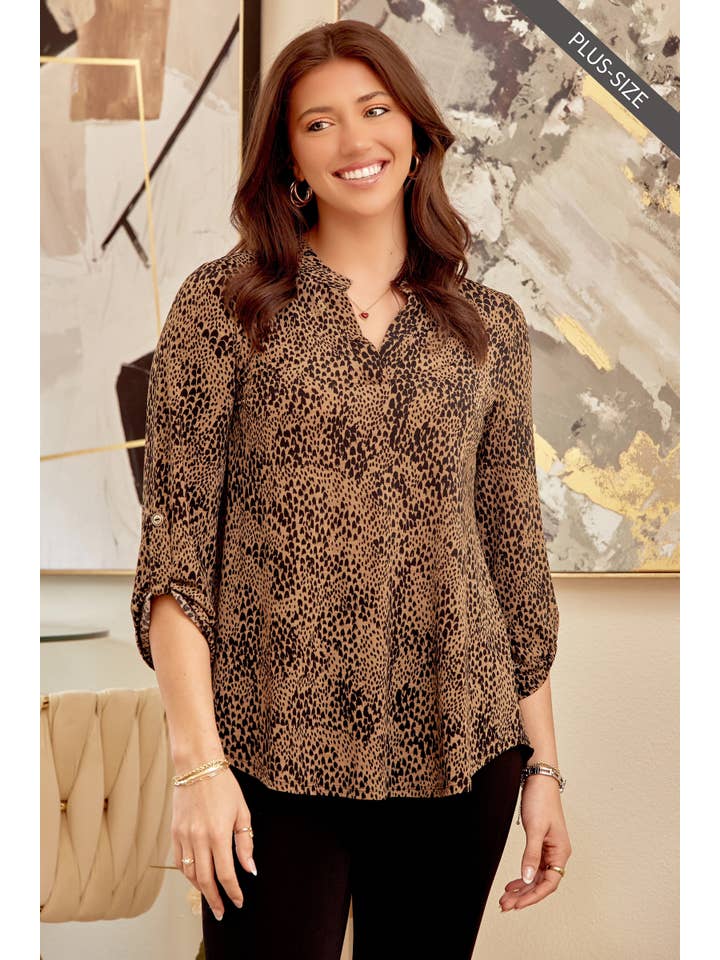 OLIVE PLUS SIZE Wrinkle Free Fun Print All Over Top LIZZY-V0145P for wholesale on Faire