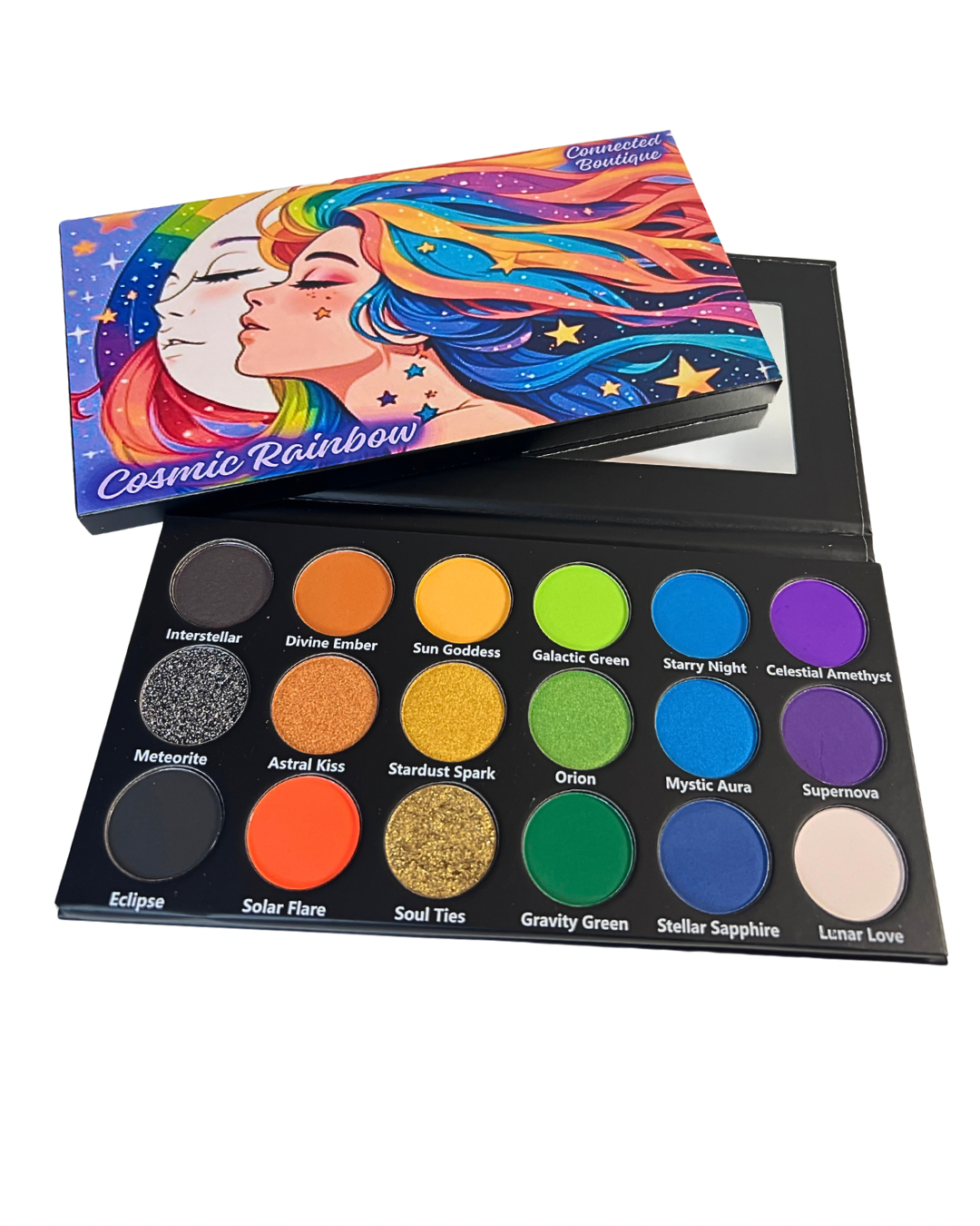 Connected Boutique - Wholesale Eyeshadow Palette - Cosmic Rainbow 18‑Shade Eyeshadow Palette – Celestial Hues & Glitter4
