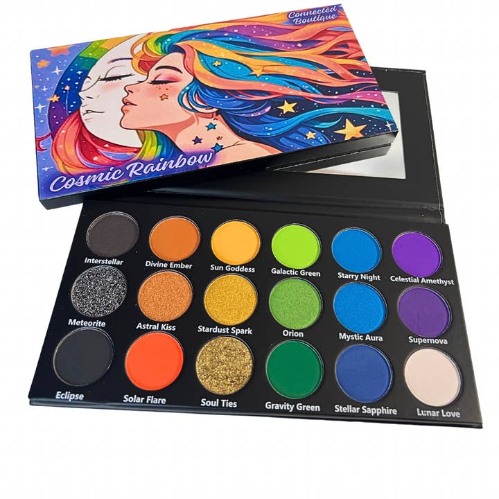 Connected Boutique - Wholesale Eyeshadow Palette - Cosmic Rainbow 18‑Shade Eyeshadow Palette – Celestial Hues & Glitter4