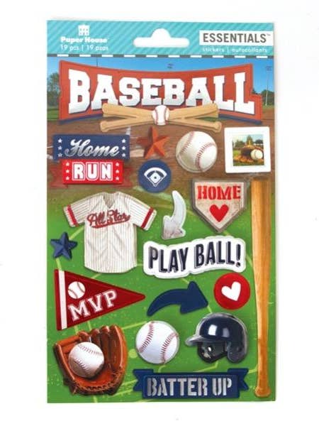 Scrapbook Stickers - 3D Baseball Essentials for wholesale by Paper House Productions