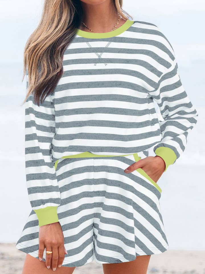 Stripe Colorblock Top and Shorts Set for wholesale by LALA LOO