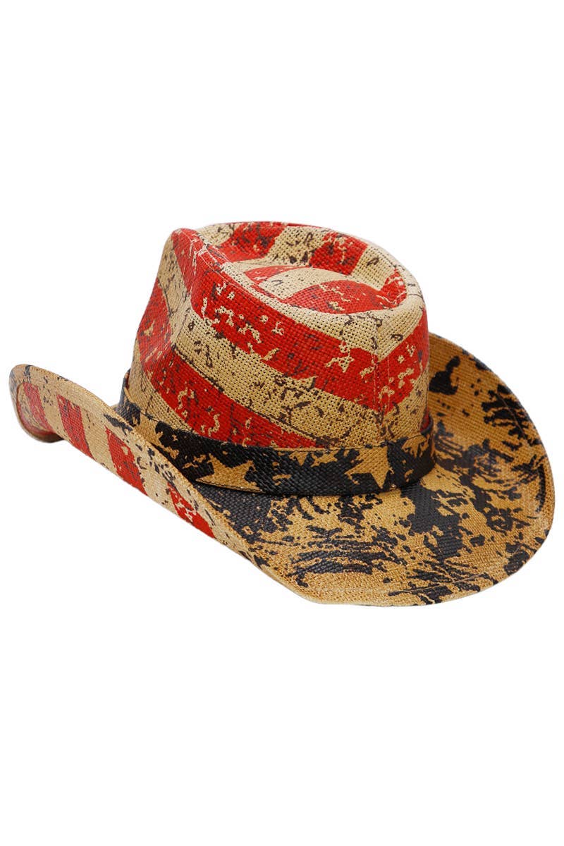 TAN Vintage Speckled American Flag Cowboy Hat for wholesale on Faire5