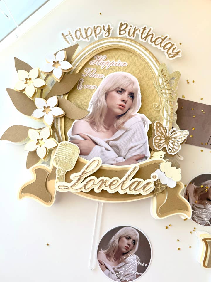 Décoration de gâteau Billie Eilish pour la vente par Scarlet Paperie