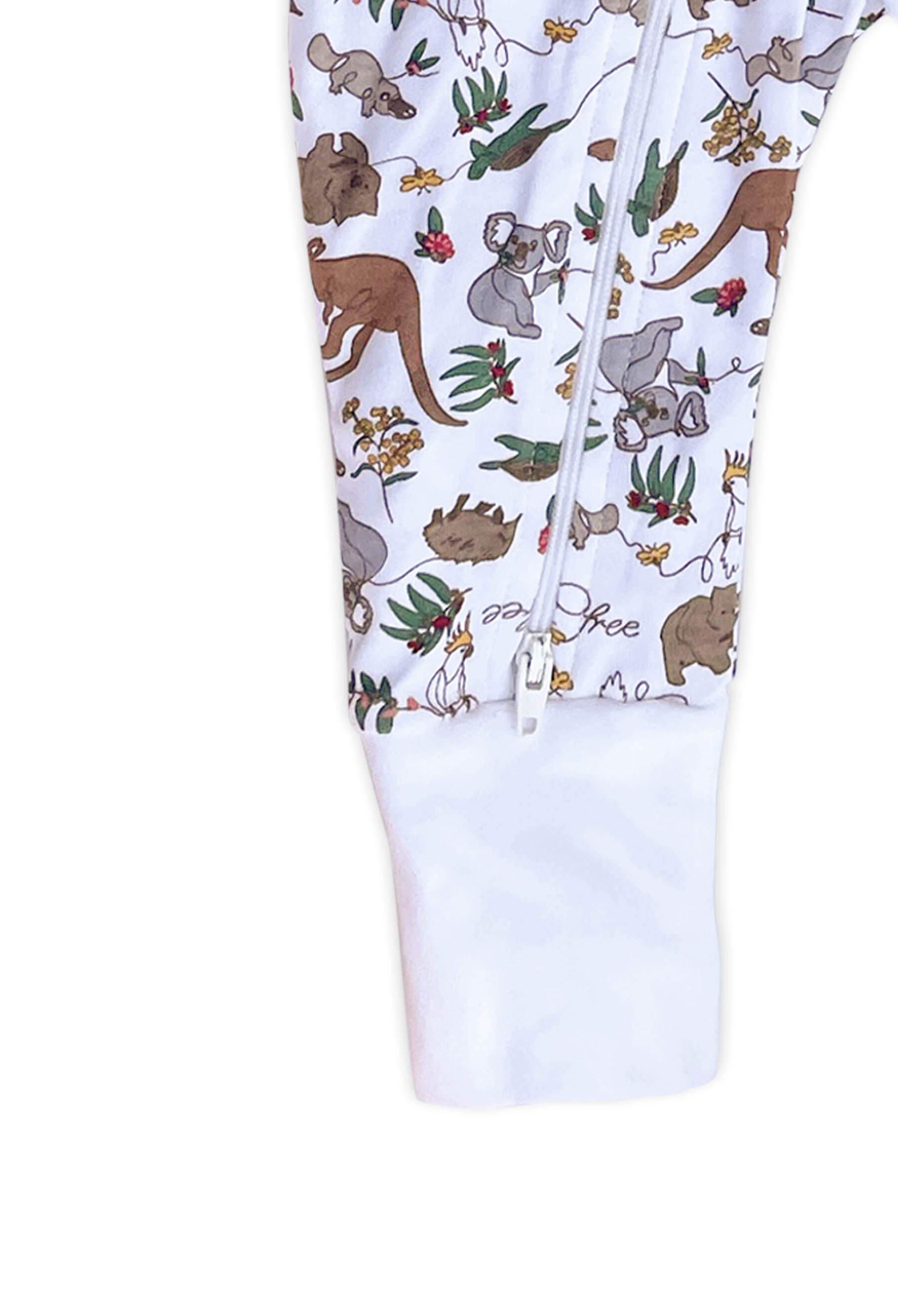 2-Way Zip Baby Sleepsuit with Foldable Mitts - 100% Organic Cotton - Native Aussie Animals for wholesale on Faire5