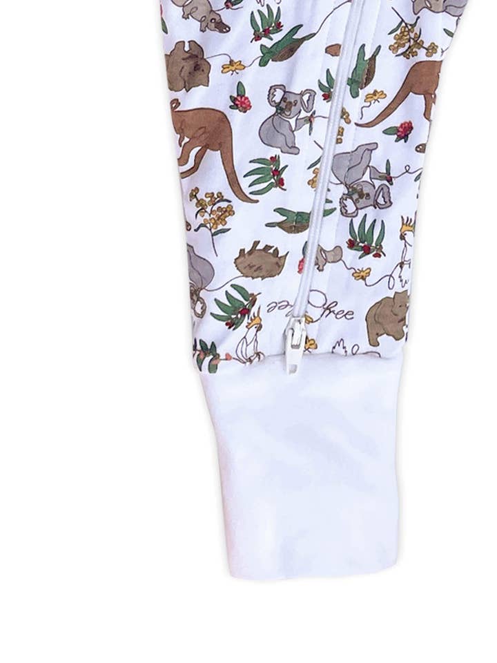 2-Way Zip Baby Sleepsuit with Foldable Mitts - 100% Organic Cotton - Native Aussie Animals for wholesale on Faire5