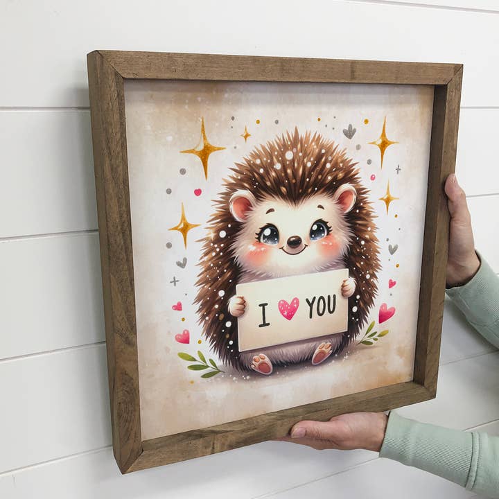 Hangout Home - Wholesale Sign - I Love You Hedgehog - Valentines Day Hedgehog Canvas Art