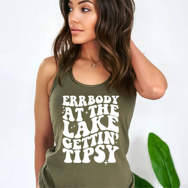 Errbody At The Lake Gettin Tipsy Wavy Racerback Graphic Tank for wholesale by FAMS design