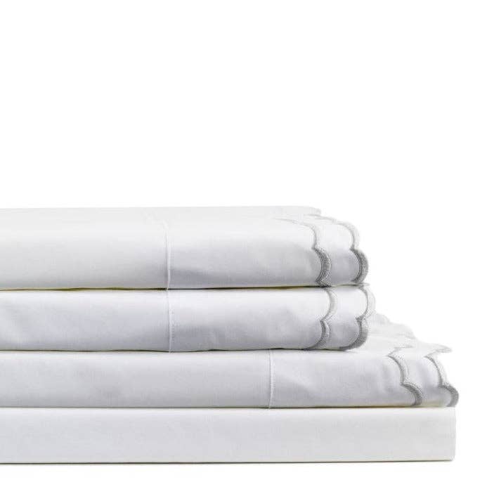 Mélange Home - Wholesale Sheet Set - Double Scallop Embroidered Cotton Percale Sheet Set2