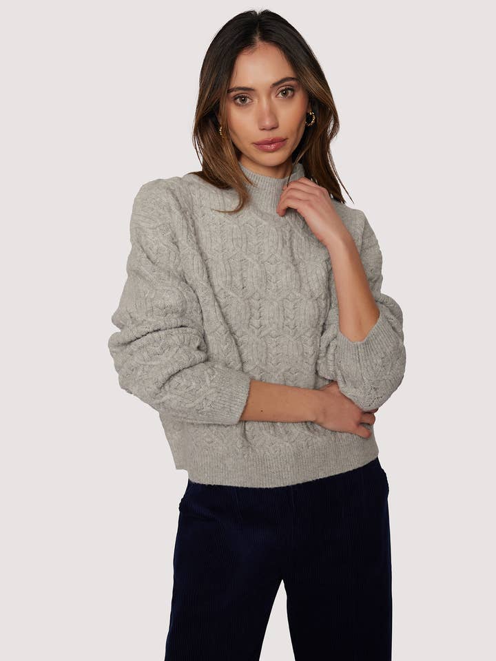 Viola Pullover - Fall Solid Cable Knit Mock Sweater for wholesale by Lost + Wander