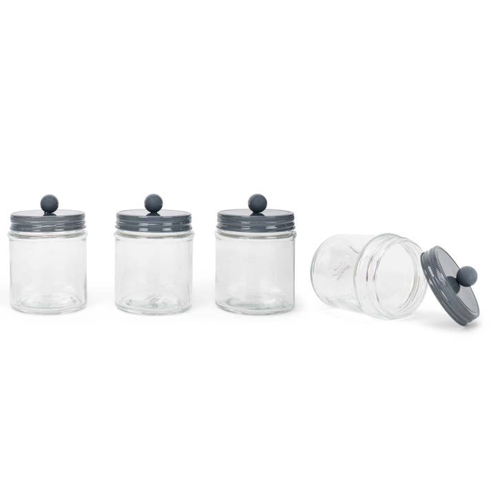 Multipurpose 4 inch Lidded Glass Jar Container Set 4 Grey for wholesale by DEMDACO