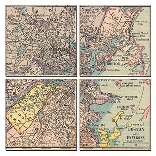 Boston Coaster of Vintage Map (Set of 4) for wholesale by City Souvenirs
