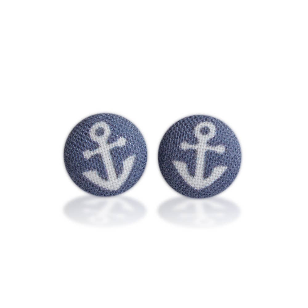 Rachel O's - Wholesale Stud/Post Earrings - Tiny Anchors Fabric Button Earrings4