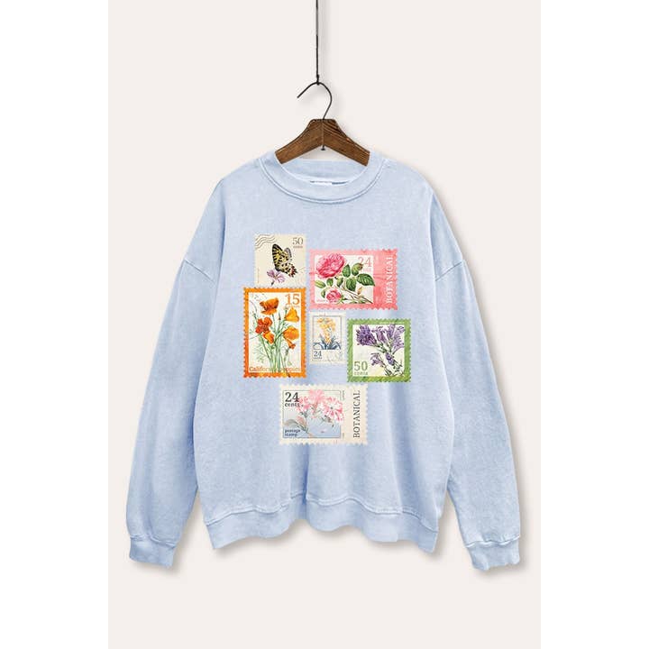 VINTAGE POINT USA - Wholesale Graphic Sweatshirt - Women's - VINTAGE POSTAGE STAMPS GRAPHIC MINERAL WASH SWEATSHIRT4