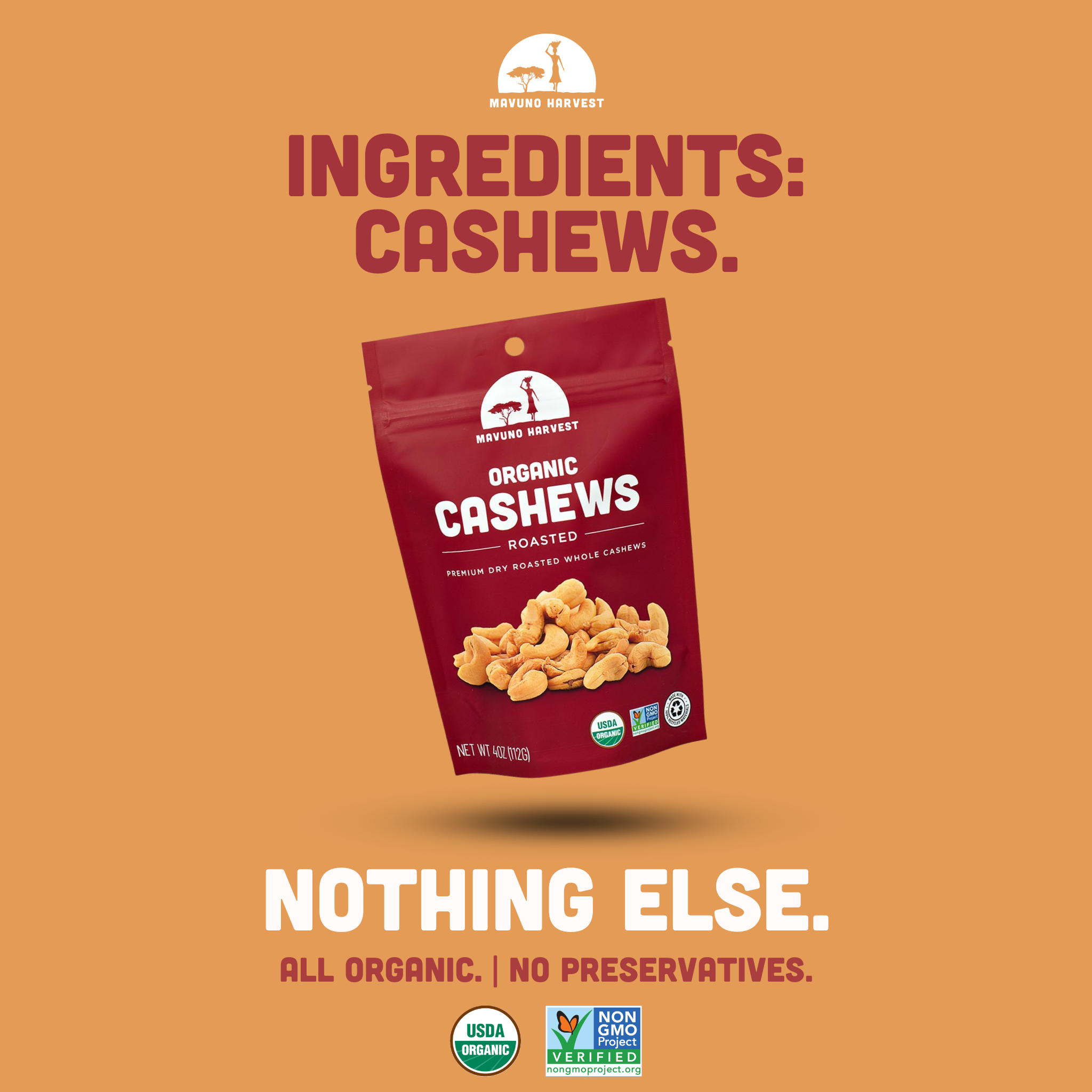 Mavuno Harvest Organics - Wholesale Nuts - Organic Roasted Cashews, 6-pack case3