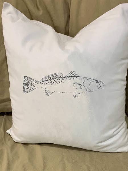 Speckled Trout Pillow With Feather Insert for wholesale by Monique Perry Art