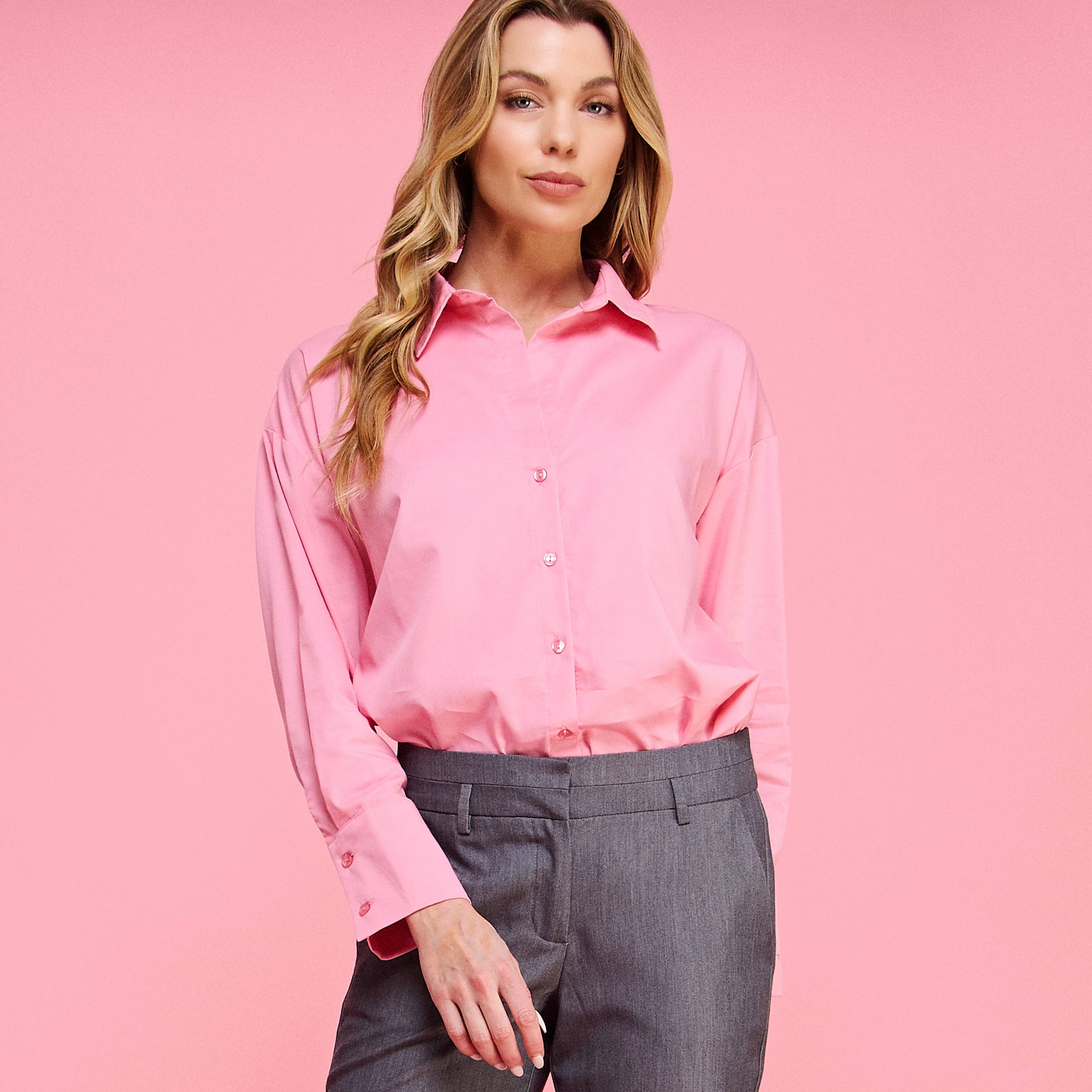 FREEZIA - Wholesale Button Down Shirt - Women's - 4th of july BUTTON DOWN COLLAR WHITE SHIRT-F7491811