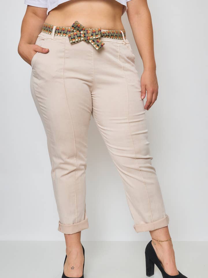Plus Size - Casual Pants with Belt for wholesale by C'MELODIE