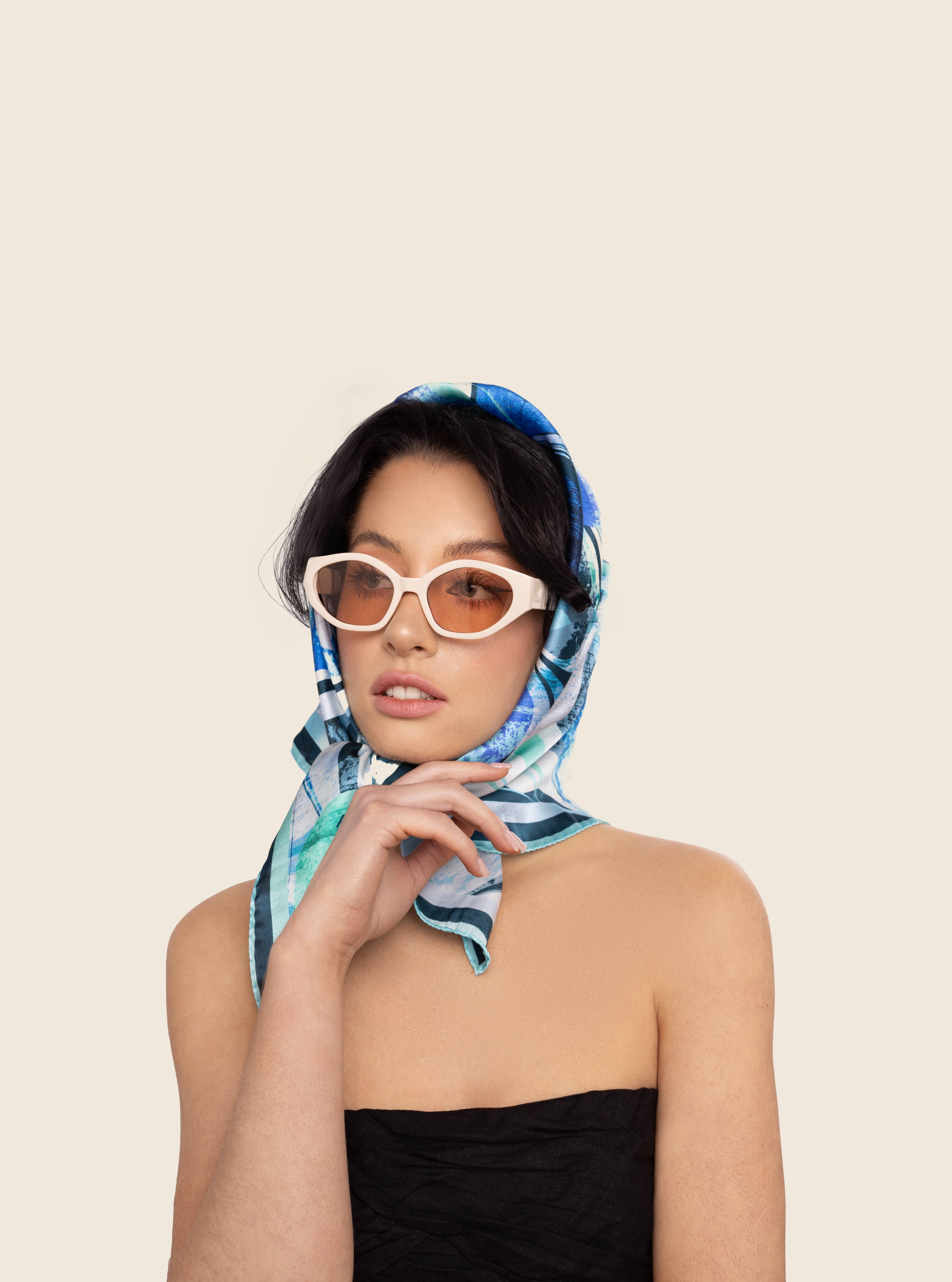 Pashmisy - Wholesale Scarf - Women's - Aqua Wave Flow – Italian Silk Square Scarf (70 x 70 cm)2