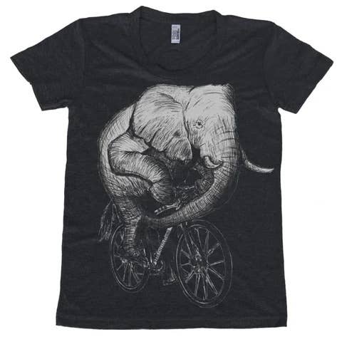 Dark Cycle Clothing - Wholesale Screen Printed T-Shirt - Women's - Elephant on a Bicycle Women's Tee0