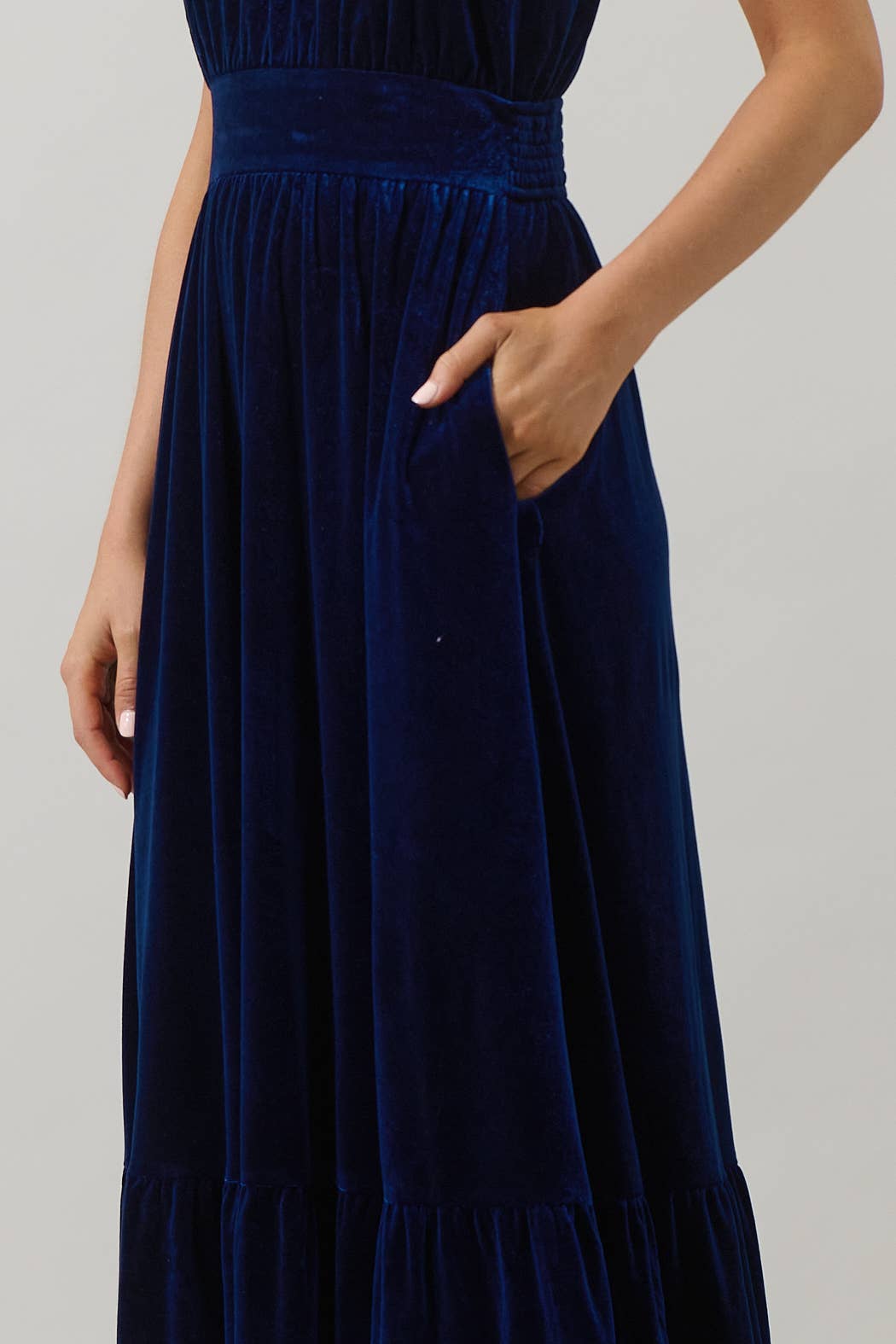 Navy Bevany Velvet Diley One Shoulder Maxi Dress for wholesale on Faire3