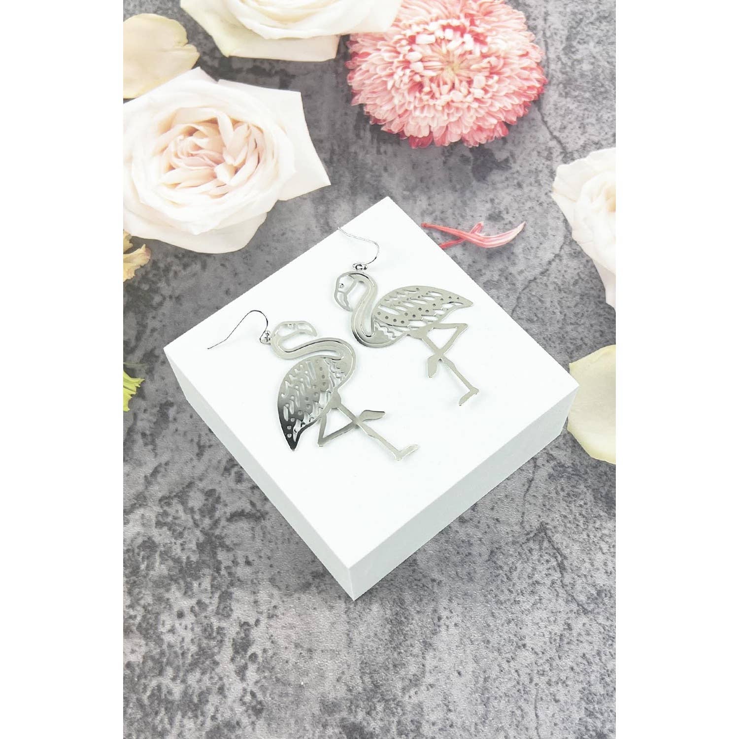 JHP Collection - Wholesale Dangle Earrings - FLAMINGO METAL FILIGREE DROP HOOK EARRING6