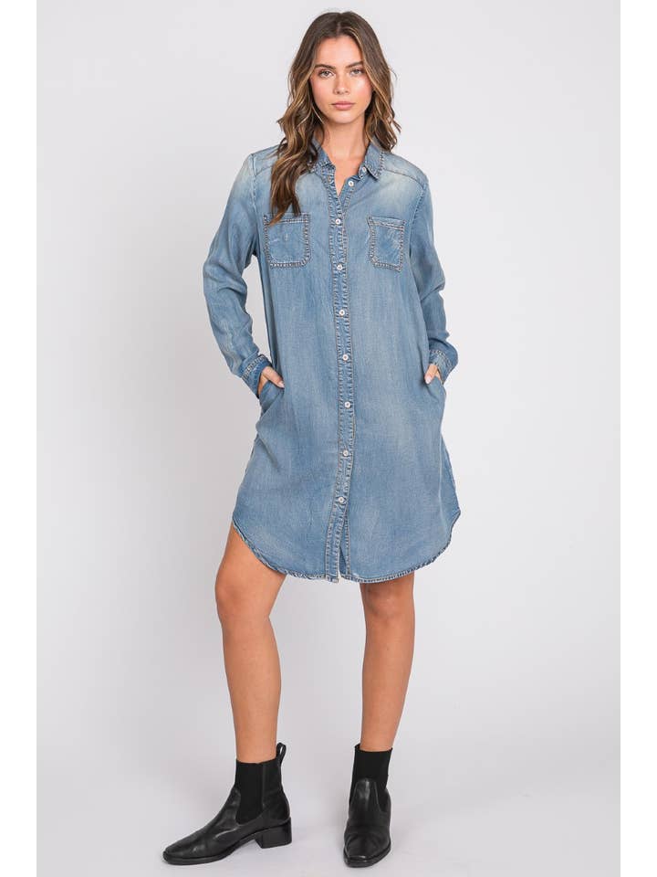 ZiA Apparel - Wholesale Dress - Women's - Washed Shirts Denim Dress