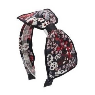 Faixa de cabeça com laço em jacquard floral preto e vermelho por atacado de Fleur de lys collections