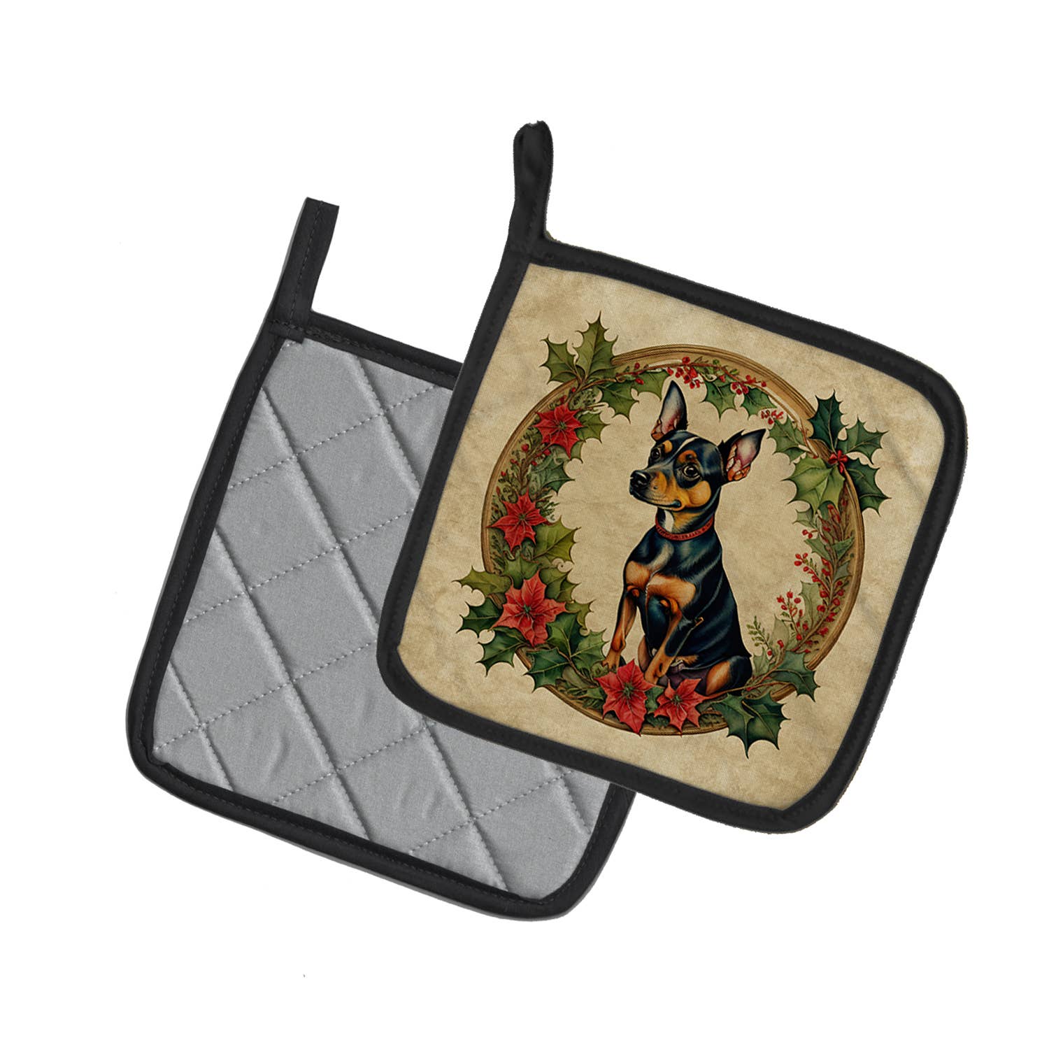 Caroline's Treasures - Vente Gants de cuisine/maniques - Porte-pots miniatures Pinscher en forme de fleurs de Noël DAC23950