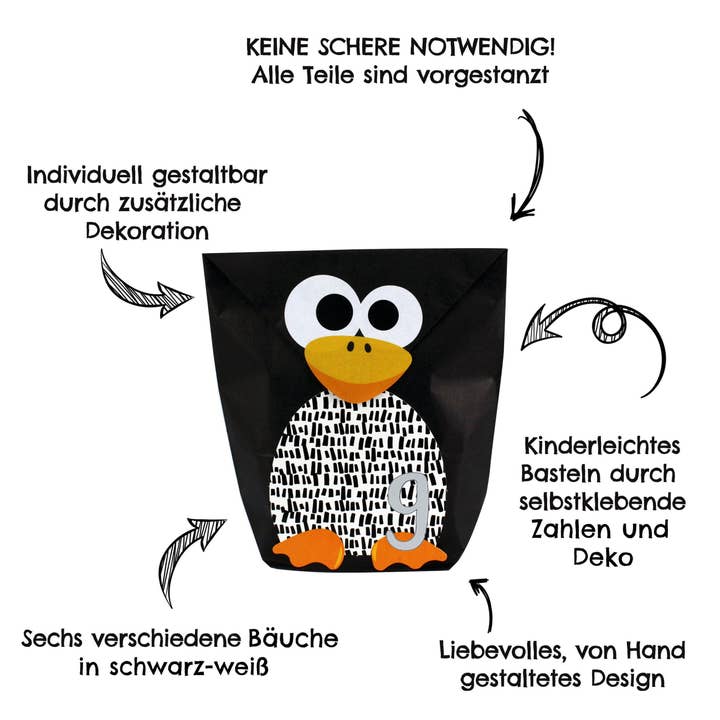 Papierdrachen - Wholesale Advent Calendar - Adv Die-cut design - penguin - black white1